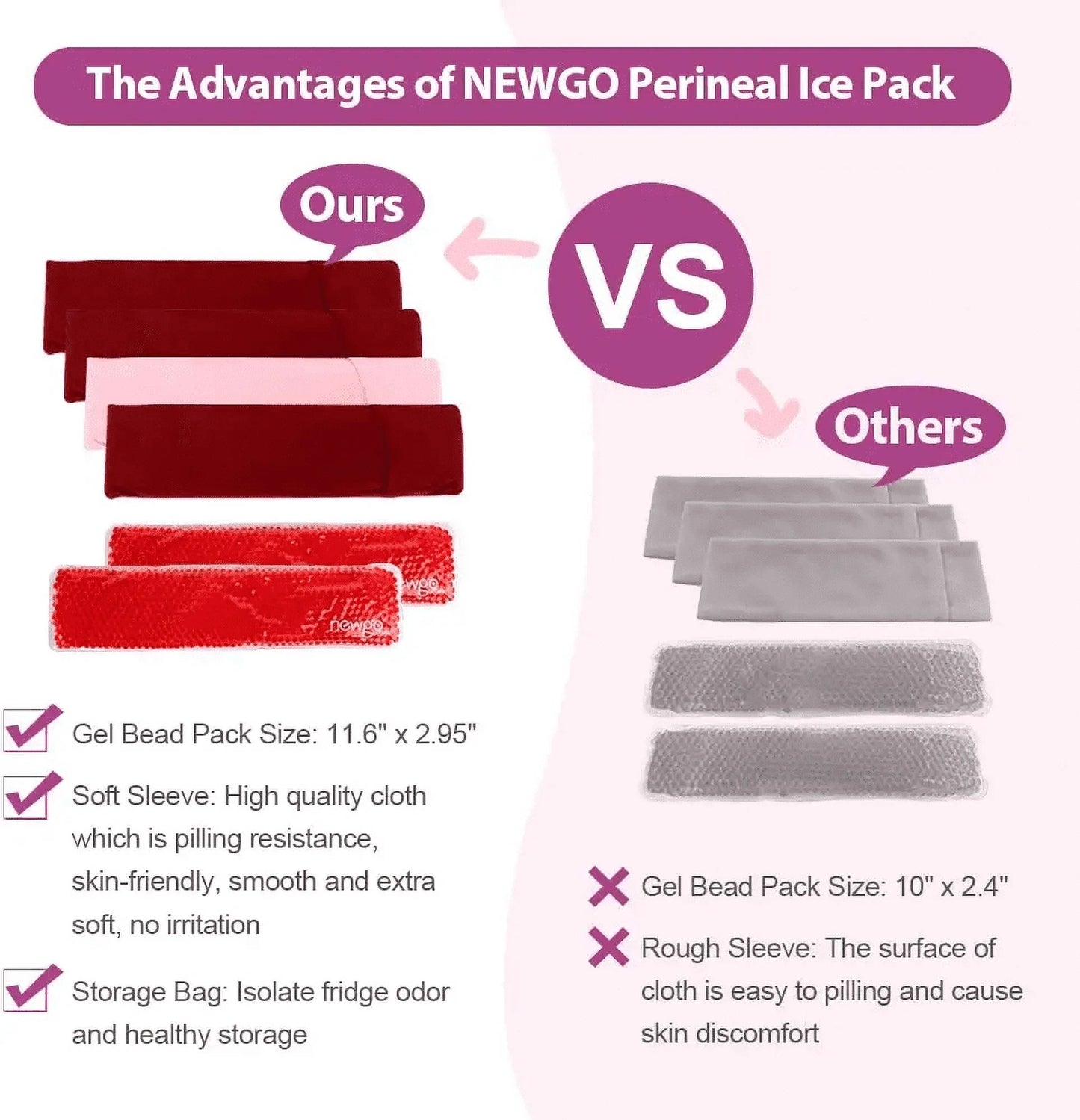 Perineal Cold Packs for Postpartum Reusable, 2 Pack Perineal Ice Packs Gel Cold Packs with 4 Washable Sleeves for Women after Pregnancy & Vaginal Discomfort