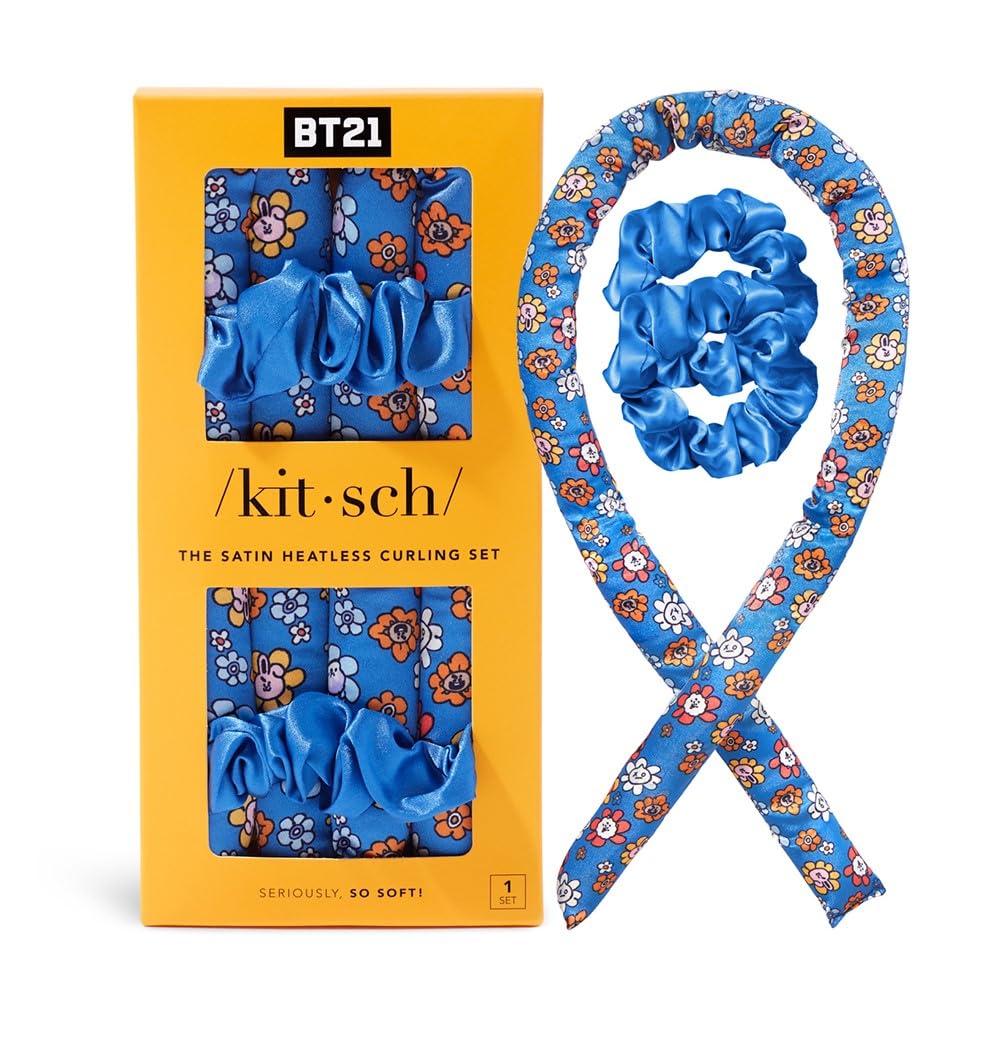Kitsch Satin Heatless Hair Curler Set - Heatless Curls Overnight, Hair Rollers for Soft Curls & Frizz-Free Styling, No Heat Curlers To Sleep in, Curling Rod Headband with 2 Scrunchies - Sunset Tie Dye
