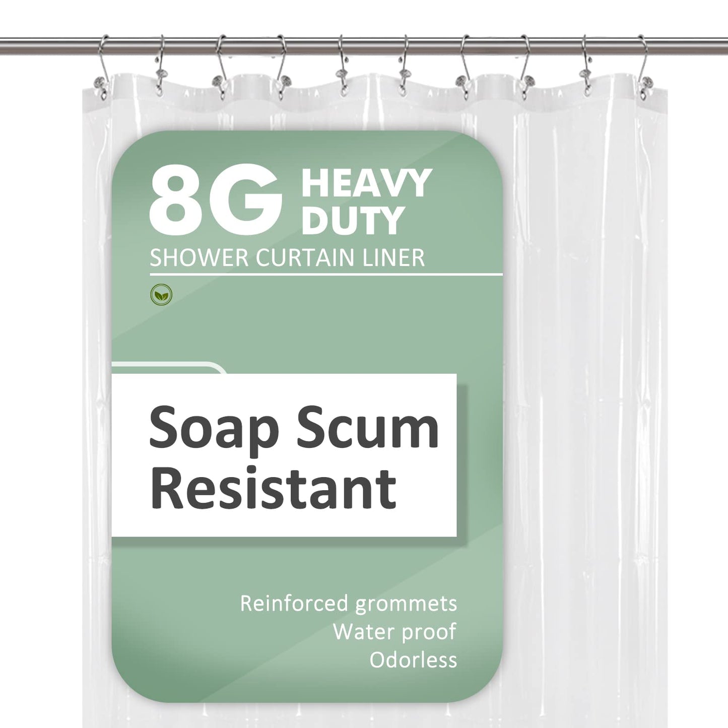 Barossa Design Plastic Shower Liner Clear - Premium PEVA Shower Curtain Liner with Rustproof Grommets and 3 Magnets, Waterproof Cute Lightweight Standard Size Bathroom Curtains - Clear