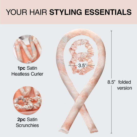 Kitsch Satin Heatless Hair Curler Set - Heatless Curls Overnight, Hair Rollers for Soft Curls & Frizz-Free Styling, No Heat Curlers To Sleep in, Curling Rod Headband with 2 Scrunchies - Sunset Tie Dye