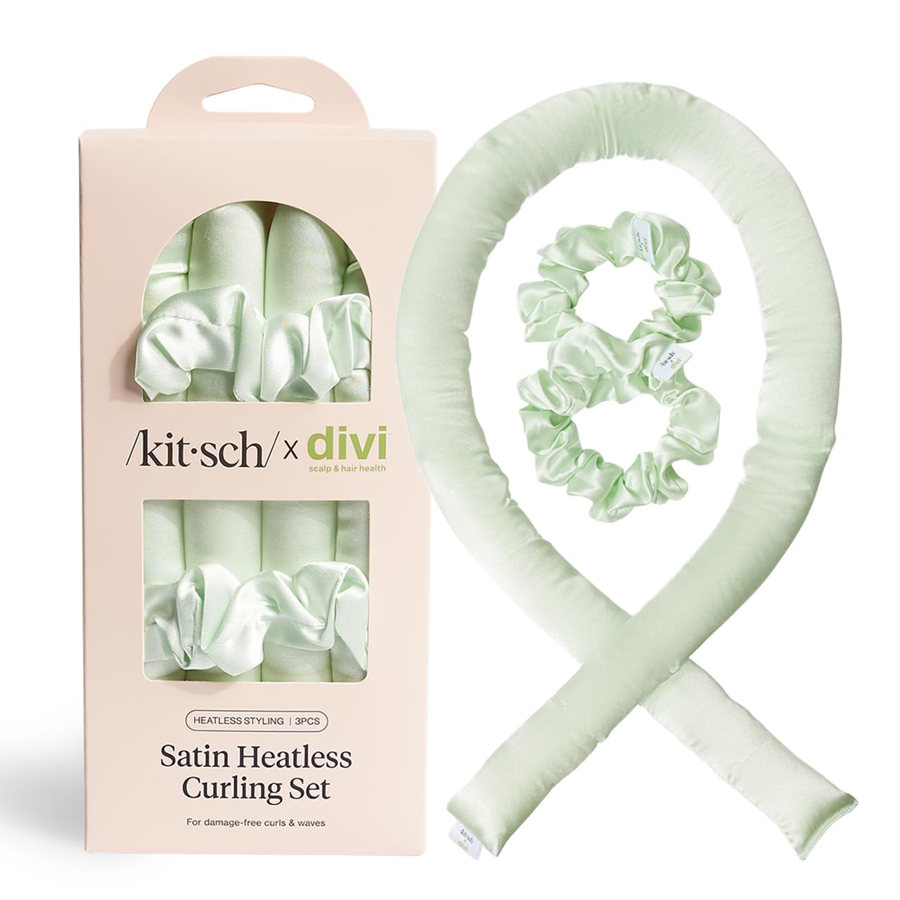 Kitsch Satin Heatless Hair Curler Set - Heatless Curls Overnight, Hair Rollers for Soft Curls & Frizz-Free Styling, No Heat Curlers To Sleep in, Curling Rod Headband with 2 Scrunchies - Sunset Tie Dye