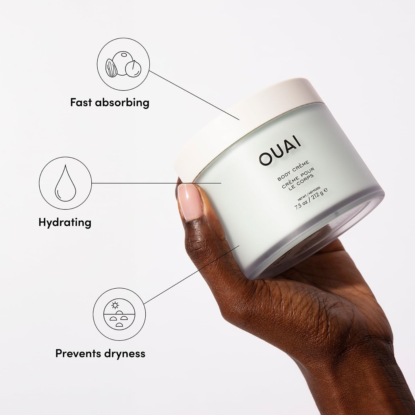 OUAI Body Cream, St. Barts - Hydrating Whipped Body Cream with Cupuaçu Butter, Coconut Oil and Squalane - Softens Skin and Delivers Healthy-Looking Glow - Sulfate-Free Skin Care (7.5 Oz)