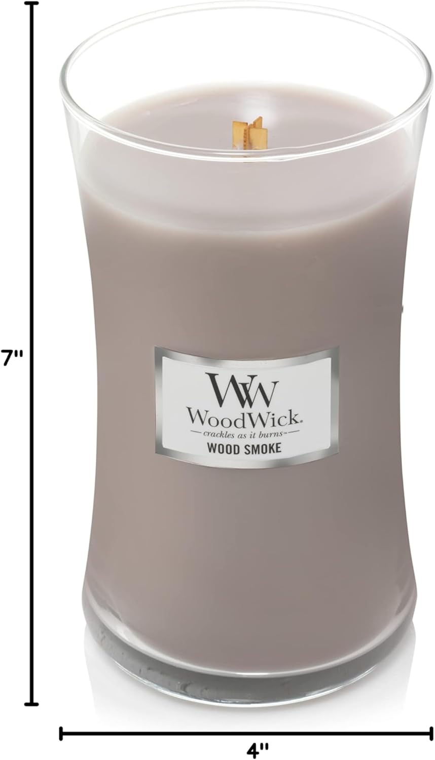 WoodWick Hourglass Scented Candle, Wood Smoke, 21.5 oz., Large, Up to 130 Hours of Burn Time, Fall Candle with Crackling Wick, Soy Wax Blend, Halloween Candle