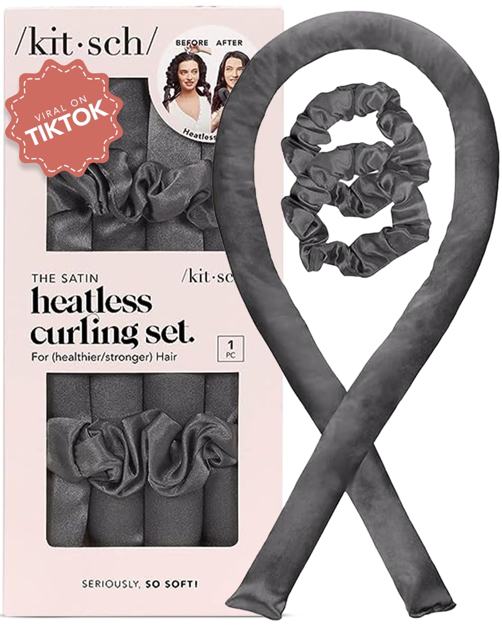 Kitsch Satin Heatless Hair Curler Set - Heatless Curls Overnight, Hair Rollers for Soft Curls & Frizz-Free Styling, No Heat Curlers To Sleep in, Curling Rod Headband with 2 Scrunchies - Sunset Tie Dye