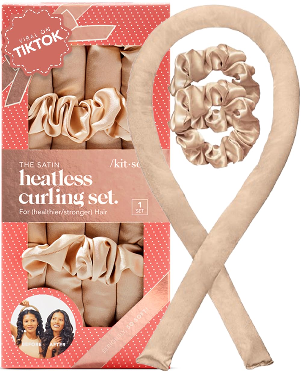 Kitsch Satin Heatless Hair Curler Set - Heatless Curls Overnight, Hair Rollers for Soft Curls & Frizz-Free Styling, No Heat Curlers To Sleep in, Curling Rod Headband with 2 Scrunchies - Sunset Tie Dye