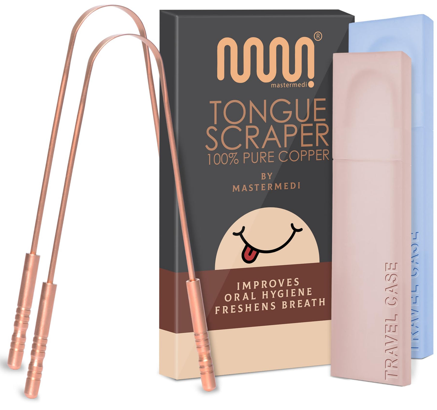 MasterMedi Tongue Scraper with Case Easy to Use Tongue Scraper for Adults, Tongue Cleaner for Oral Care & Hygiene (Single Pack (with Travel Case))