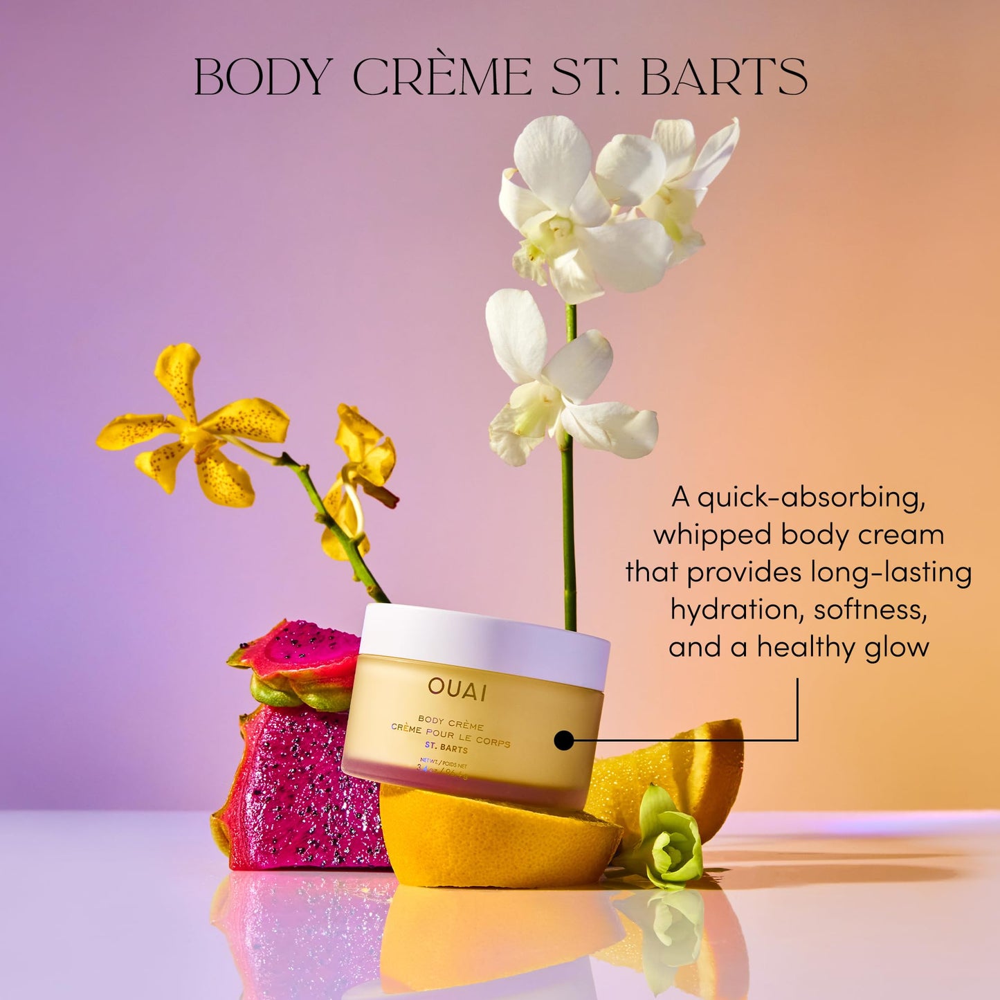 OUAI Body Cream, St. Barts - Hydrating Whipped Body Cream with Cupuaçu Butter, Coconut Oil and Squalane - Softens Skin and Delivers Healthy-Looking Glow - Sulfate-Free Skin Care (7.5 Oz)