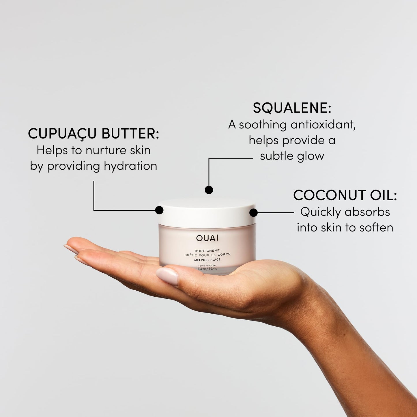OUAI Body Cream, St. Barts - Hydrating Whipped Body Cream with Cupuaçu Butter, Coconut Oil and Squalane - Softens Skin and Delivers Healthy-Looking Glow - Sulfate-Free Skin Care (7.5 Oz)