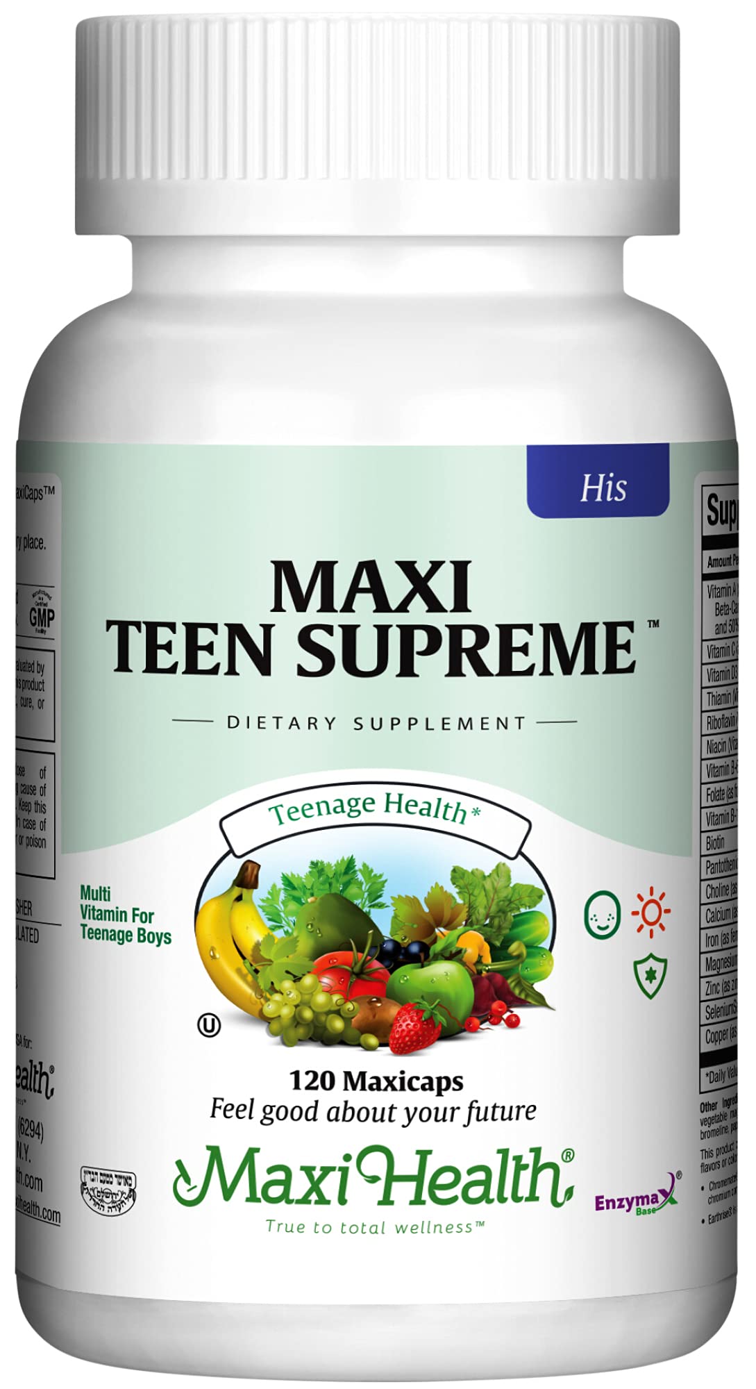 Maxi Health Teen Multivitamin for Girls 12-17 years, Natural Vitamins and Minerals Enhances Development and Immune Health, Best Kosher Supplement for Teenagers, 60 Count
