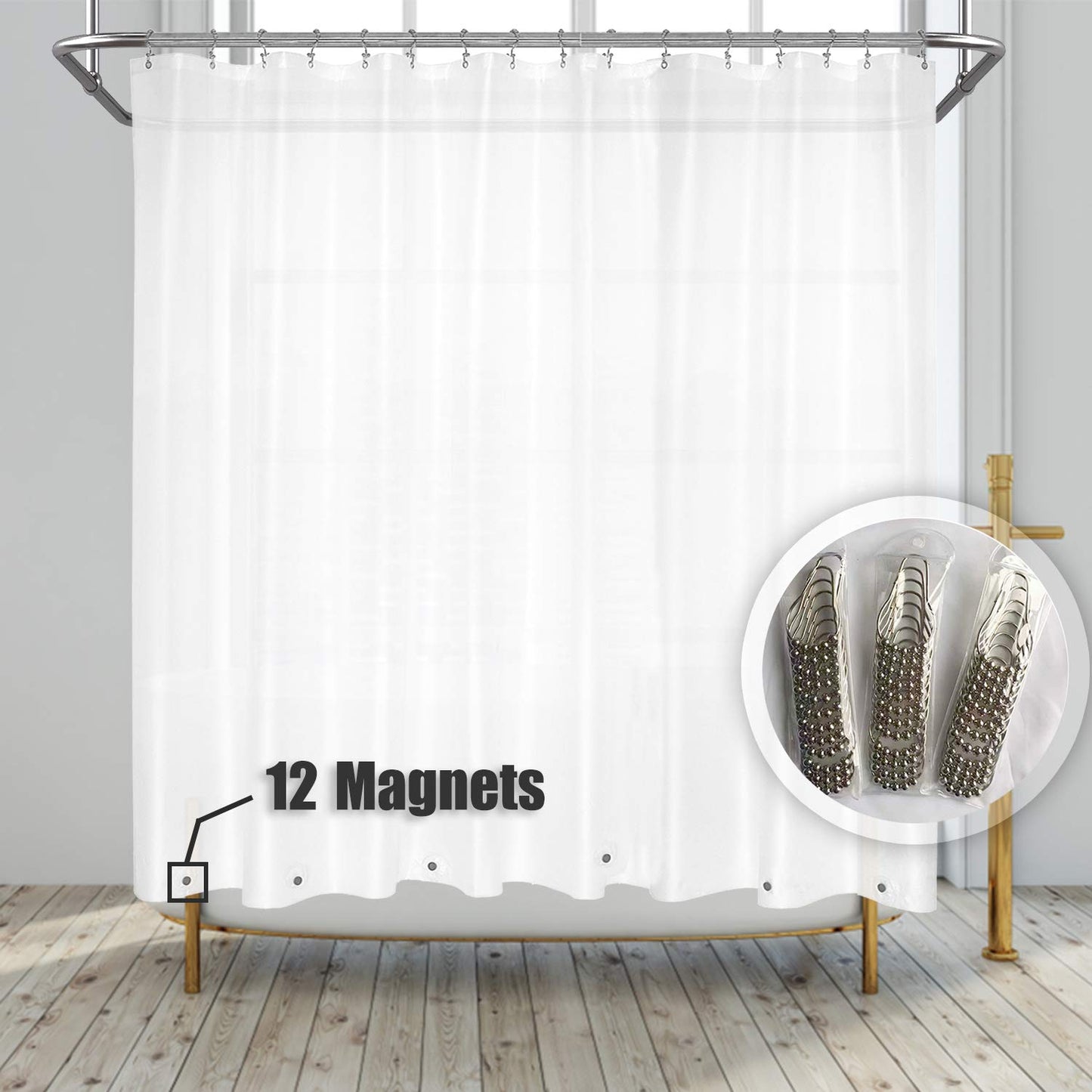 Barossa Design Plastic Shower Liner Clear - Premium PEVA Shower Curtain Liner with Rustproof Grommets and 3 Magnets, Waterproof Cute Lightweight Standard Size Bathroom Curtains - Clear