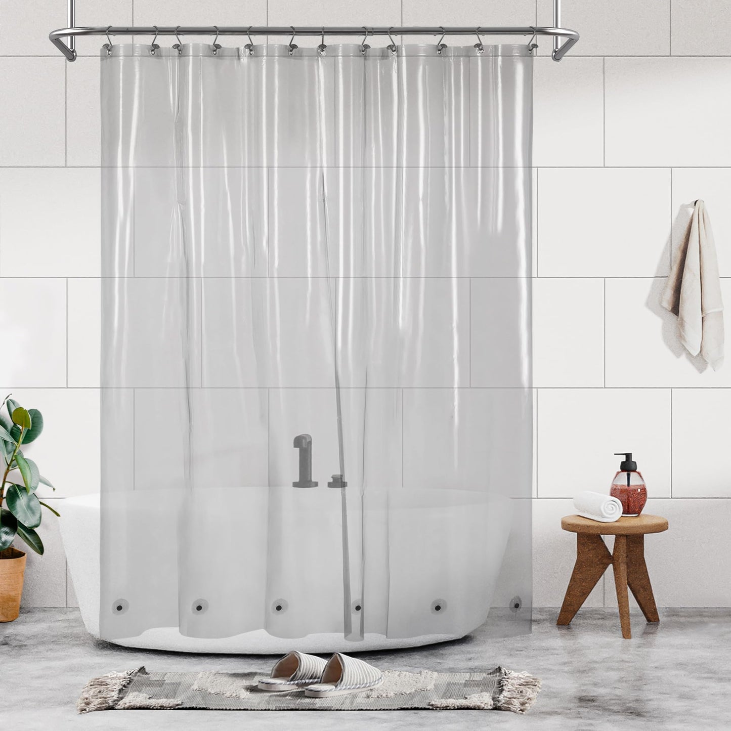 Barossa Design Plastic Shower Liner Clear - Premium PEVA Shower Curtain Liner with Rustproof Grommets and 3 Magnets, Waterproof Cute Lightweight Standard Size Bathroom Curtains - Clear