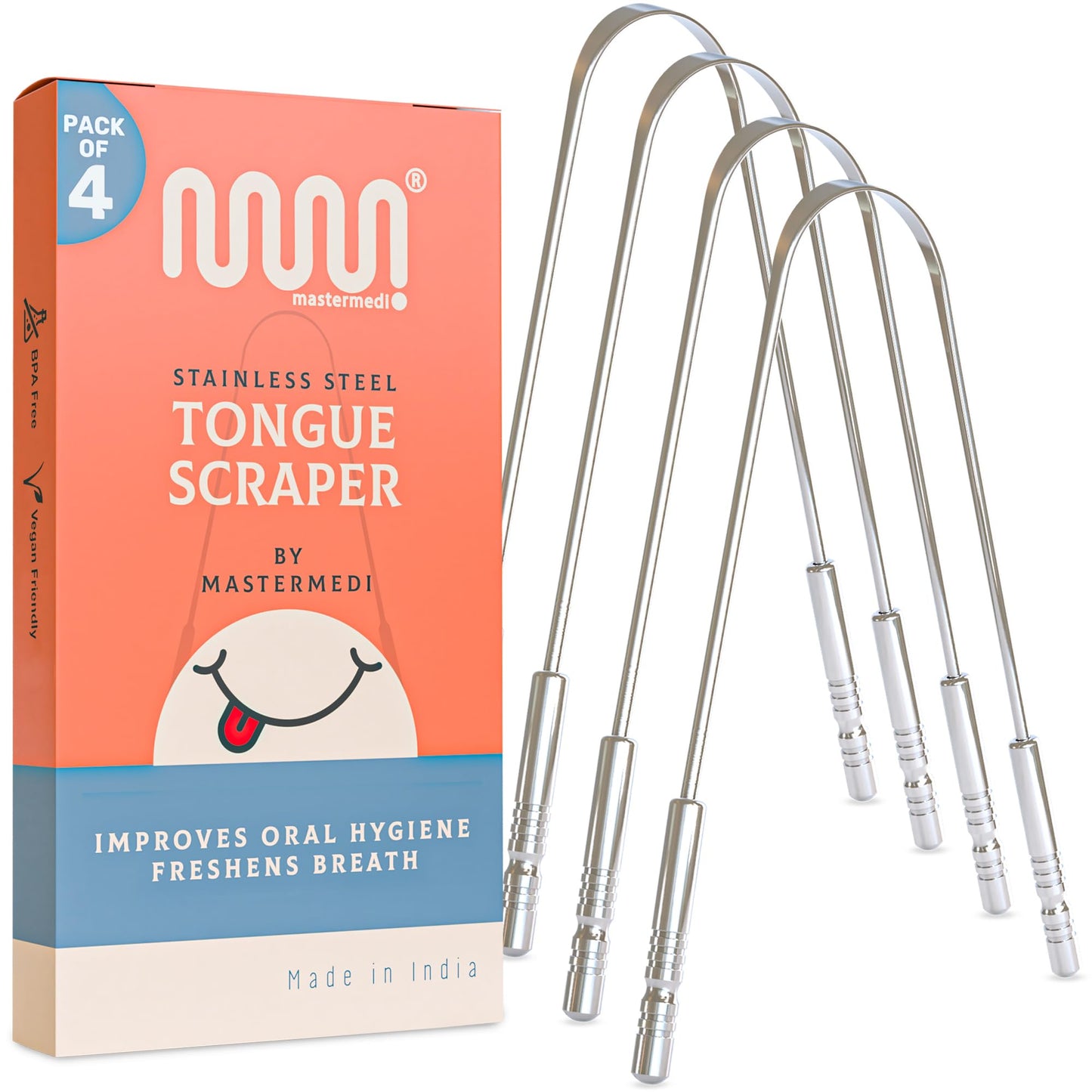 MasterMedi Tongue Scraper with Case Easy to Use Tongue Scraper for Adults, Tongue Cleaner for Oral Care & Hygiene (Single Pack (with Travel Case))