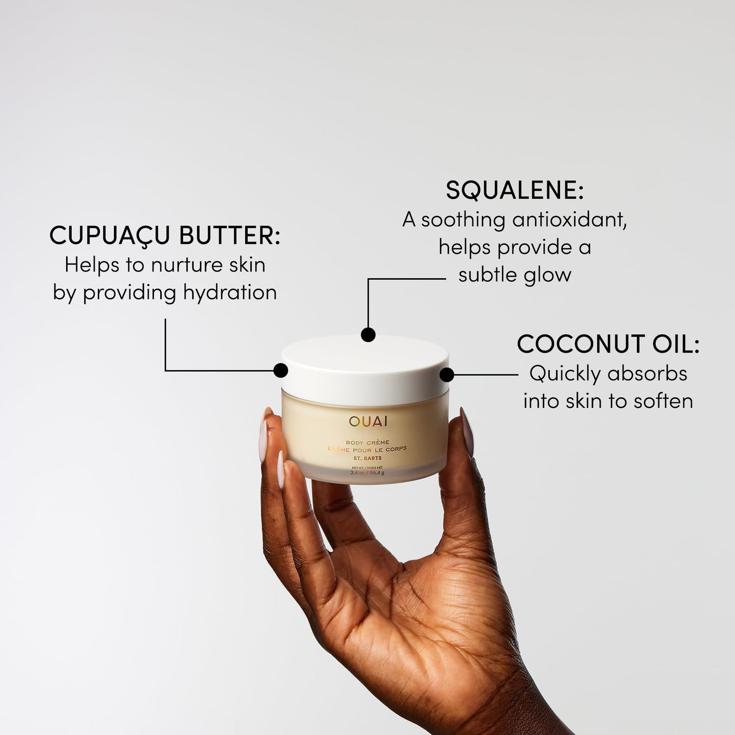 OUAI Body Cream, St. Barts - Hydrating Whipped Body Cream with Cupuaçu Butter, Coconut Oil and Squalane - Softens Skin and Delivers Healthy-Looking Glow - Sulfate-Free Skin Care (7.5 Oz)