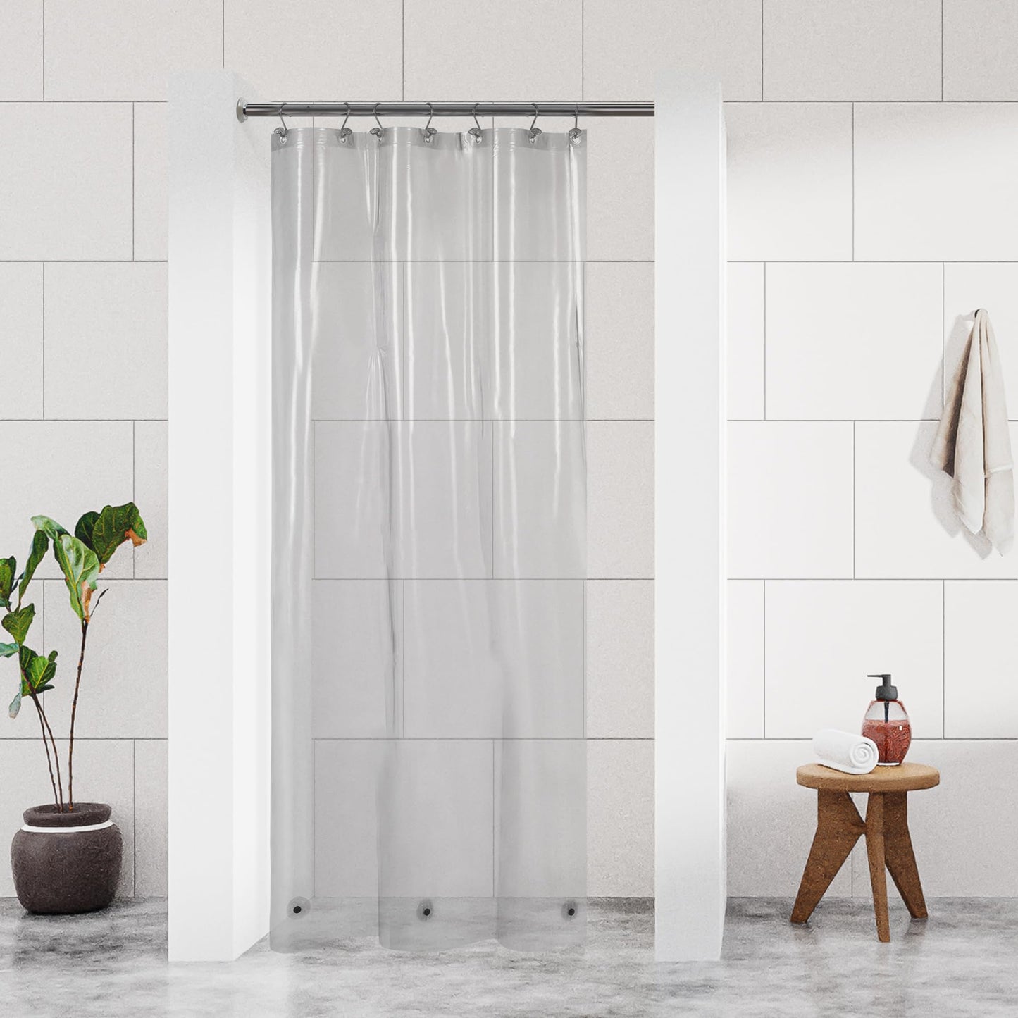 Barossa Design Plastic Shower Liner Clear - Premium PEVA Shower Curtain Liner with Rustproof Grommets and 3 Magnets, Waterproof Cute Lightweight Standard Size Bathroom Curtains - Clear