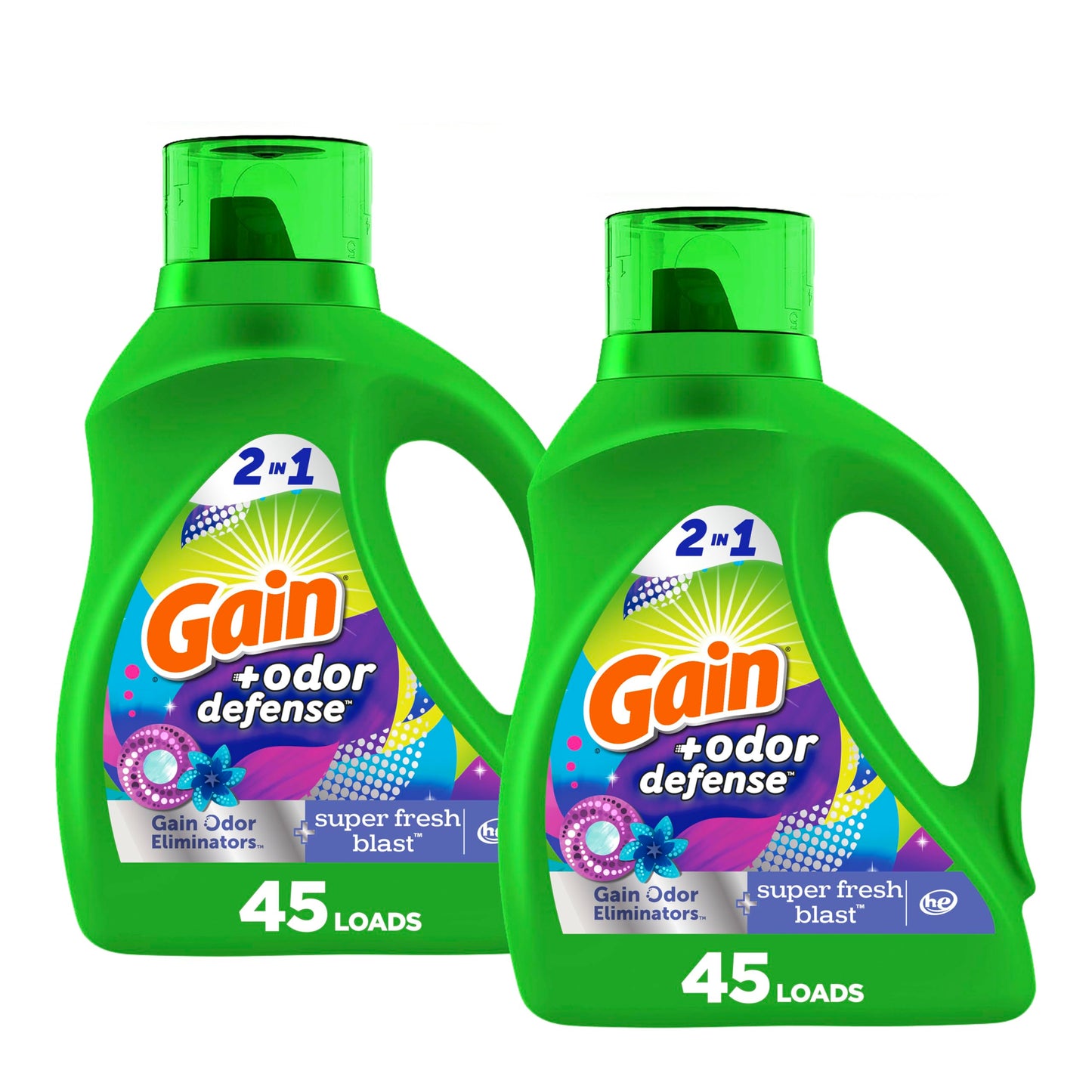 Gain + Odor Defense Liquid Laundry Detergent Super Fresh Blast Scent, HE Compatible, 107 Loads 154 fl oz, Gain Laundry Detergent, Liquid Laundry Detergent