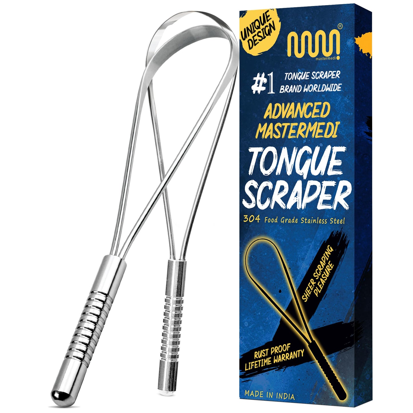 MasterMedi Tongue Scraper with Case Easy to Use Tongue Scraper for Adults, Tongue Cleaner for Oral Care & Hygiene (Single Pack (with Travel Case))