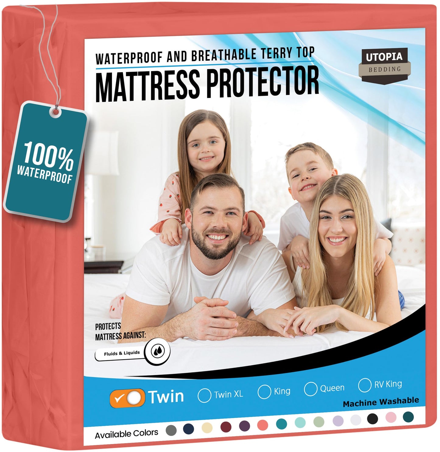 Utopia Bedding Waterproof Mattress Protector Twin Size, Premium Terry Mattress Cover 200 GSM, Breathable, Fitted Style with Stretchable Pockets (White)