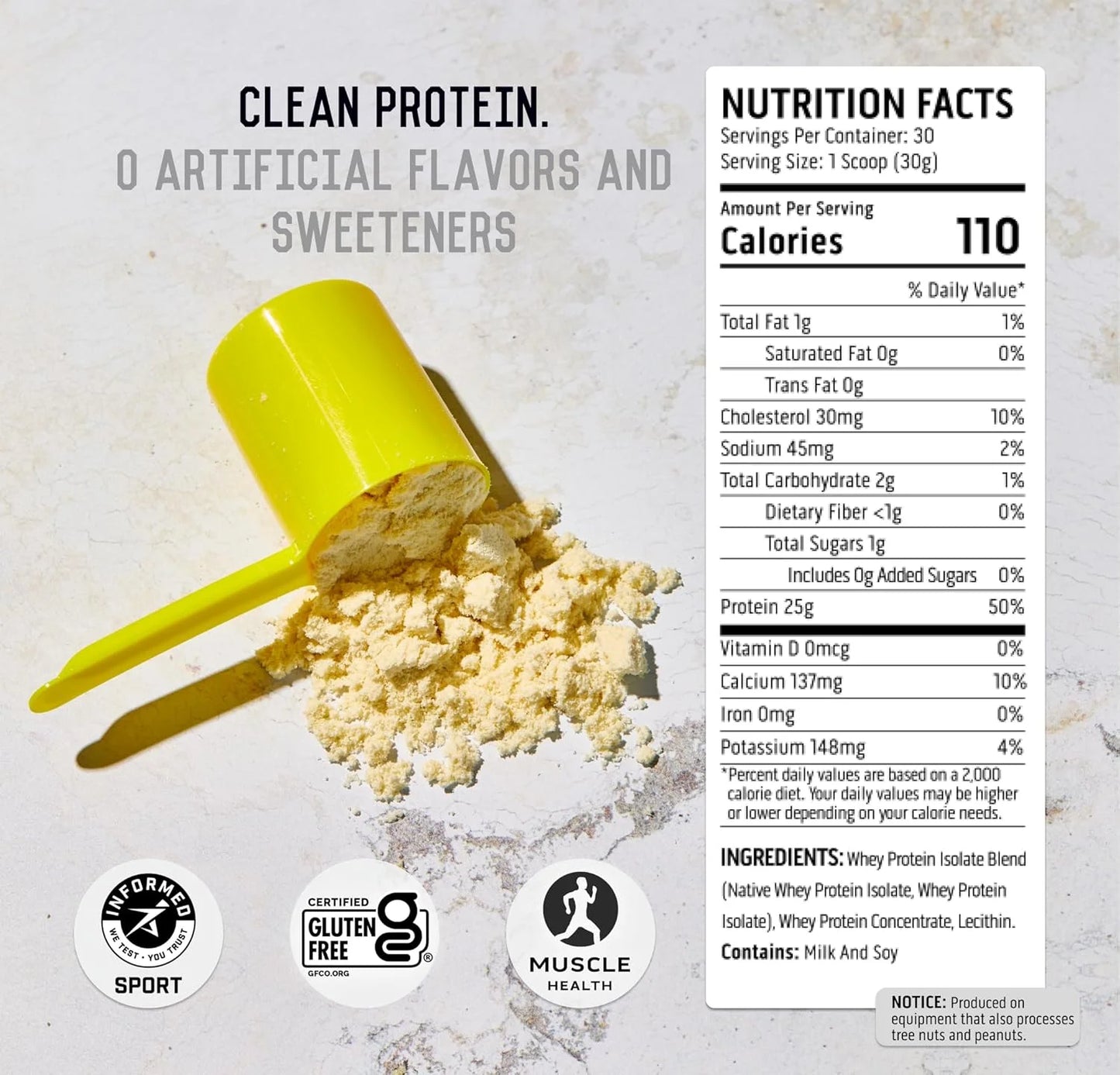 100% Whey Protein Powder - Post Workout Whey Protein Isolate, Unflavored, 2 Lb