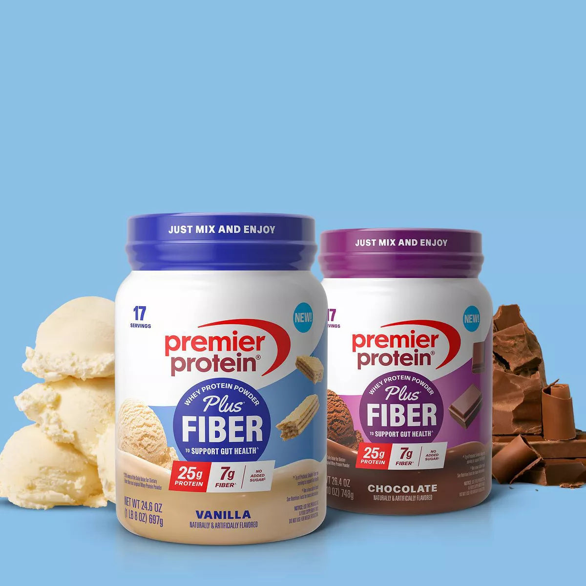 Premier Protein plus Fiber Powder - Vanilla - Whey Protein - 24.6Oz/17 Servings