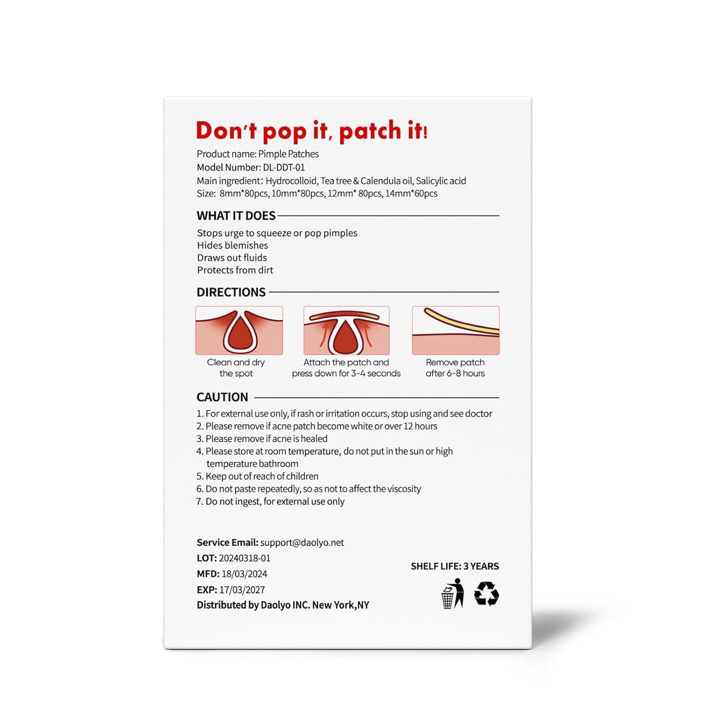 Pimple Patches for Face, 4 Size 300 Counts Acne Patches, Hydrocolloid Patches for Covering Zits and Blemishes, Spot Stickers with Salicylic Acid, Tea Tree Oil & Calendula Oil