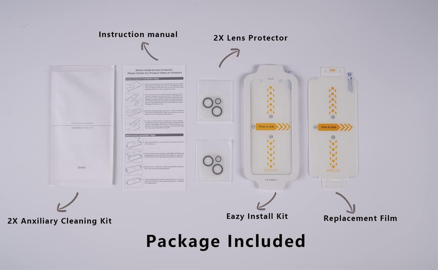 Designed for Iphone 13 Pro, [4 Pack] 2 Pack Screen Protector + 2 Pack Camera Lens Protector with 0 Failure Easy Install Kit,  Premium Tempered Glass Screen, HD Full Coverage Protection Anti- Scratch, Compatible with Iphone 13 Pro (6.1”)