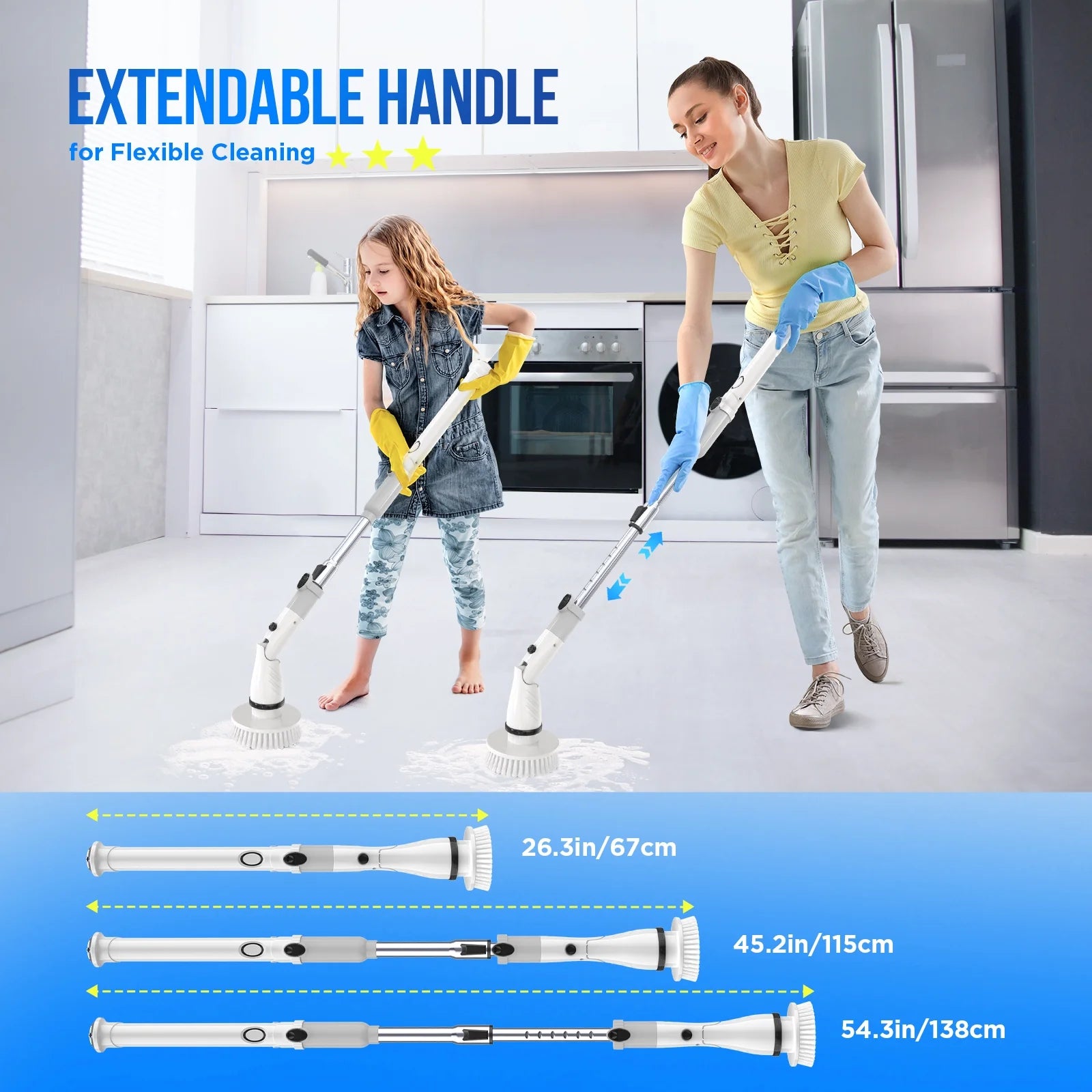 Electric Spin Scrubber - Cordless Cleaning Brush with 4 Heads & Extension Handle Power Shower Scrubber for Bathroom Kitchen Tile Floor