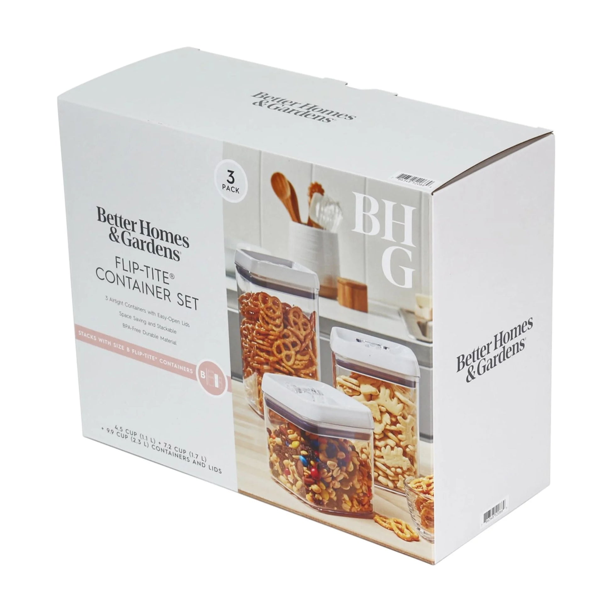 Canister Pack of 3, Flip-Tite® Square Food Storage Container Set