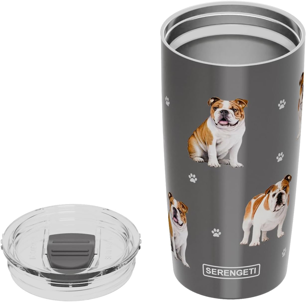 Bulldog 20 Oz. Stainless Steel, Vacuum Insulated Tumbler with Spill Proof Lid - 3D Print - Insulated Travel Mug for Hot or Cold Drinks (Bulldog Tumbler)