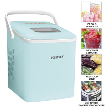 Handled Automatic Ice Machine Self Cleaning Countertop Ice Maker with Scoop, Aqua