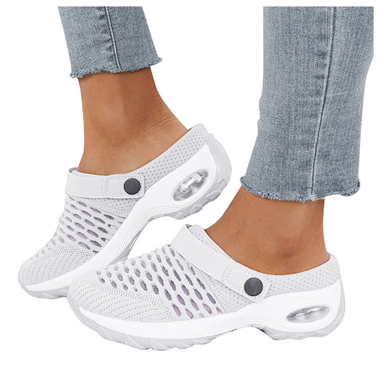 Women'S Orthopedic Clogs with Air Cushion Support to Reduce Back and Knee Pressure Slippers Sandals Slip on Stretch Wide Walking Shoes Width Arch Mules Summer Mesh Sneaker Lightweight Outdoor