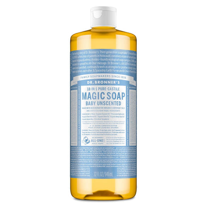 Pure-Castile Magic Liquid Soap - Made with Regenerative Organic Certified Oils - 18-In-1 Uses for Face, Body, Hand Gentle on Baby & Sensitive Skin Body Wash Unscented,32Oz