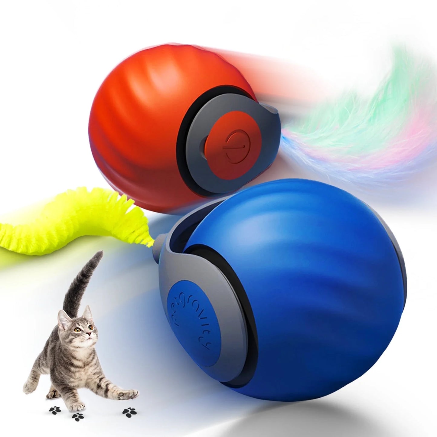 Cat Toys for Indoor Cat Toy Smart Interactive Cat Toy Ball Rechargeable Two Speed Adjustment for Bored Indoor Adult Cats 2 Packs(Blue+Orange)