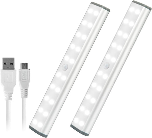 LED Motion Sensor Cabinet Light,Under Counter Closet Lighting, 20 LED Wireless USB Rechargeable Kitchen Lights,Battery Powered Operated Light, Magnetic Removable Stick on Lights for Wardrobe,Cupboard