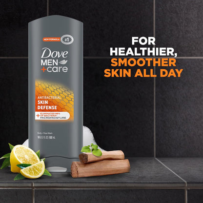 Dove Men+Care Body Wash Skin Defense 4 Count for Smooth and Hydrated Skin Care Effectively Washes Away Bacteria While Nourishing 18 Oz
