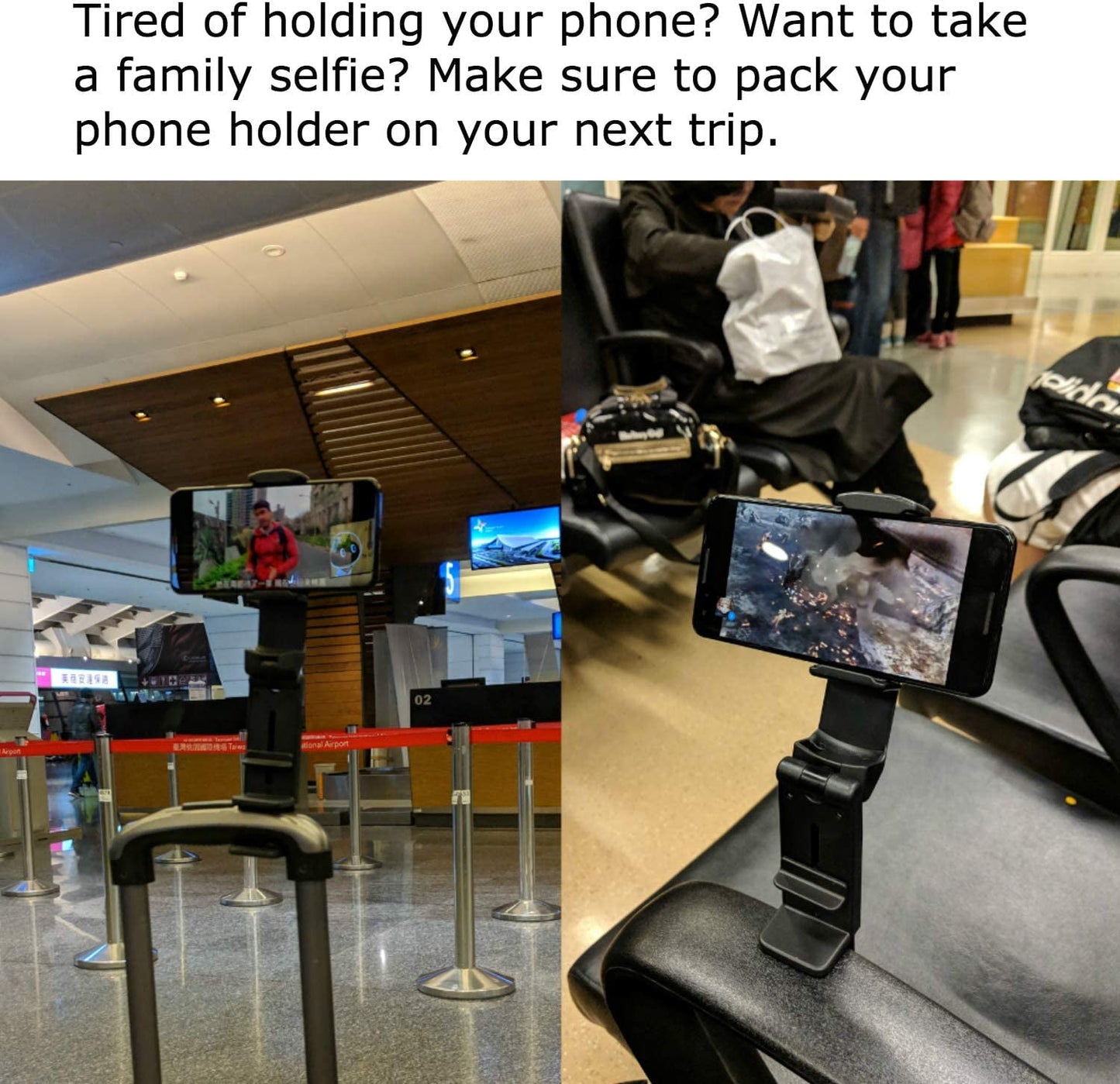 Universal Airplane Travel Phone Holder Mount, Hands-Free Viewing with Dual 360° Rotation, Black