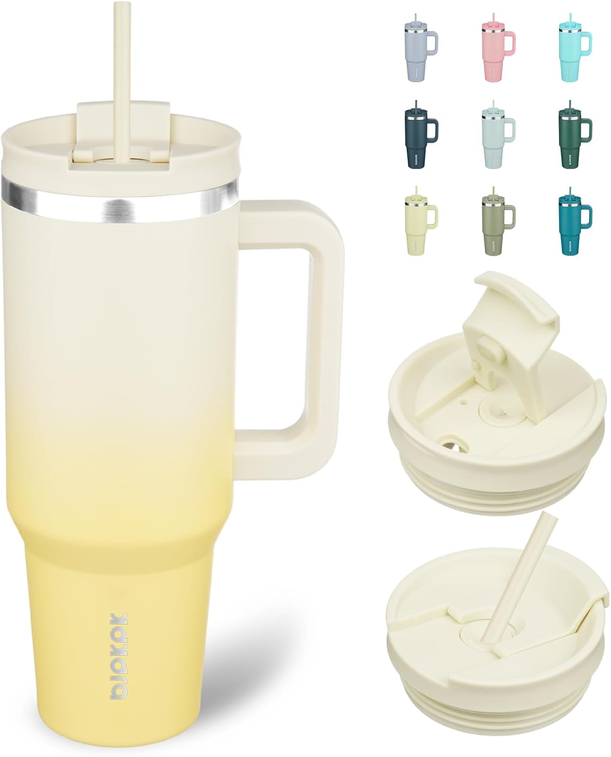 40 Oz Tumbler with Handle Insulated Tumblers with Lid and Straw Stainless Steel Thermal Cup,Lemon