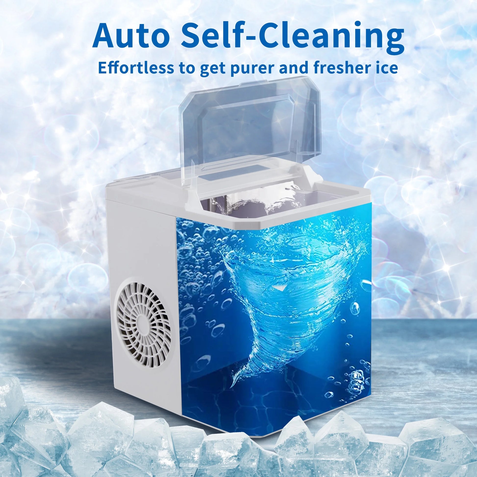 26.5 Lbs/Day Capacity Portable Ice Maker,Countertop Ice Maker,9 Ice Cubes Ready in 6 Mins, Self-Cleaning,With Basket & Scoop,For Home, Camping,White