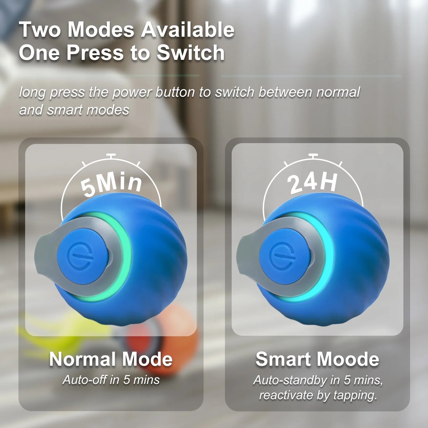 Inadays Cat Toys for Indoor Cat Toy Smart Interactive Cat Toy Ball Rechargeable Two Speed Adjustment for Bored Indoor Adult Cats, Blue