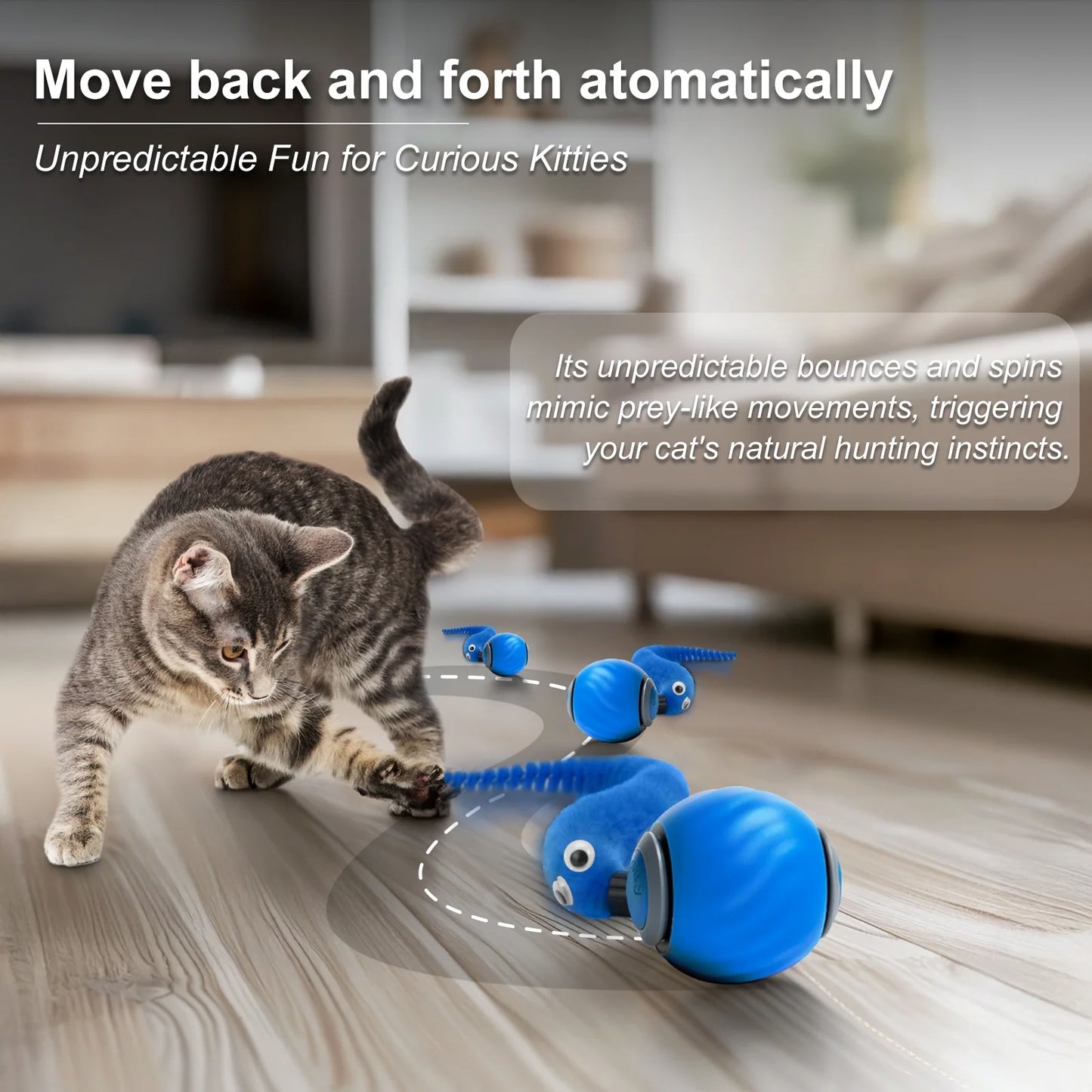 Inadays Cat Toys for Indoor Cat Toy Smart Interactive Cat Toy Ball Rechargeable Two Speed Adjustment for Bored Indoor Adult Cats, Blue