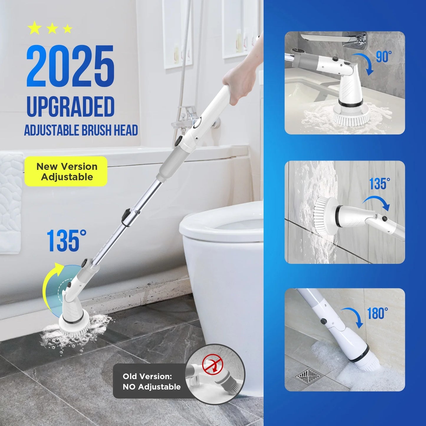 Electric Spin Scrubber - Cordless Cleaning Brush with 4 Heads & Extension Handle Power Shower Scrubber for Bathroom Kitchen Tile Floor