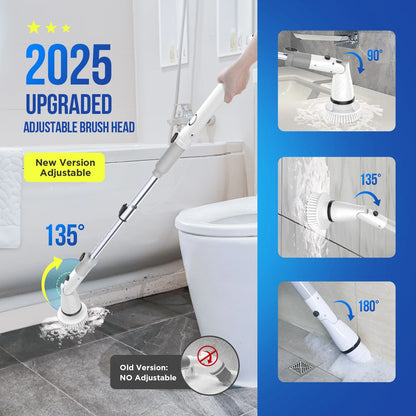 Electric Spin Scrubber - Cordless Cleaning Brush with 4 Heads & Extension Handle Power Shower Scrubber for Bathroom Kitchen Tile Floor