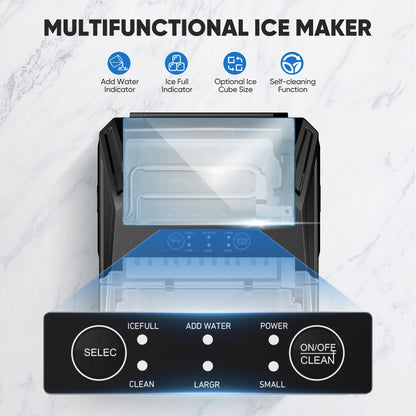 Countertop Ice Maker,9 Cubes in 6 Minutes, Self-Cleaning, with Ice Basket & Scoop, 26Lbs/24H,Black