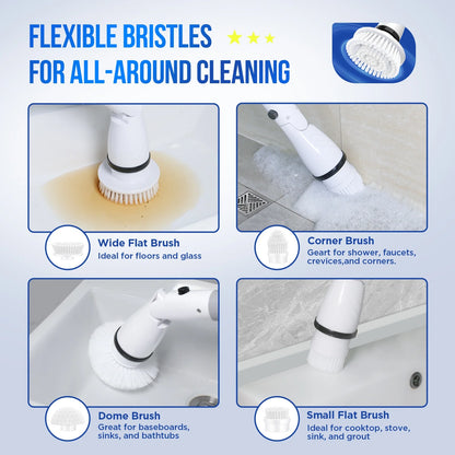 Electric Spin Scrubber - Cordless Cleaning Brush with 4 Heads & Extension Handle Power Shower Scrubber for Bathroom Kitchen Tile Floor