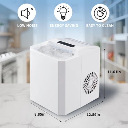 26.5 Lbs/Day Capacity Portable Ice Maker,Countertop Ice Maker,9 Ice Cubes Ready in 6 Mins, Self-Cleaning,With Basket & Scoop,For Home, Camping,White