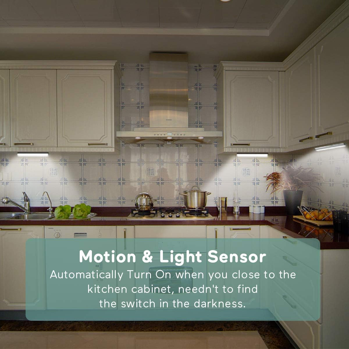 LED Motion Sensor Cabinet Light,Under Counter Closet Lighting, 20 LED Wireless USB Rechargeable Kitchen Lights,Battery Powered Operated Light, Magnetic Removable Stick on Lights for Wardrobe,Cupboard