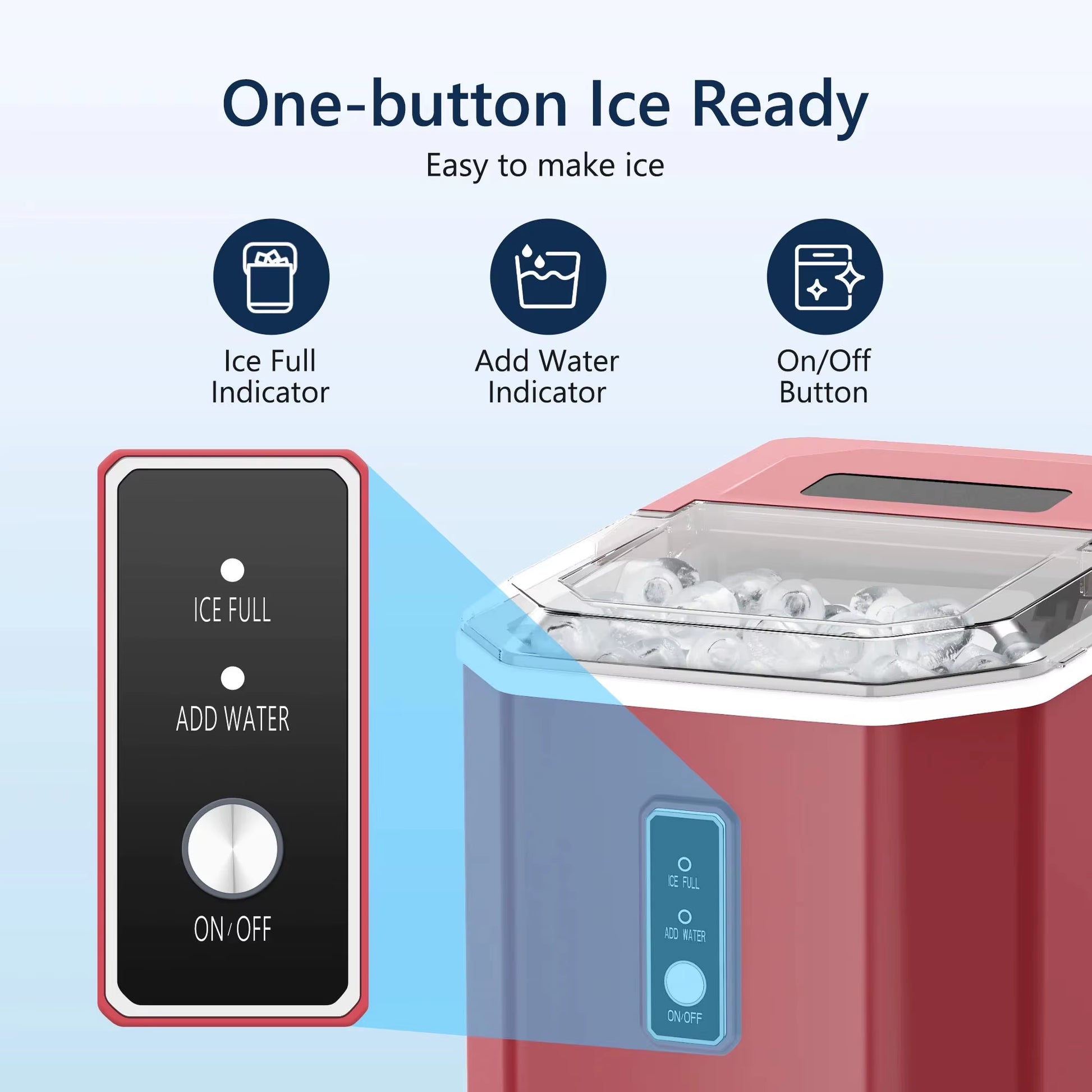 Ice Maker Countertop , 26.5 Lbs/24H, 9 Cubes in 6 Mins,Self-Cleaning, Portable Ice Maker with Handle for Home,Red