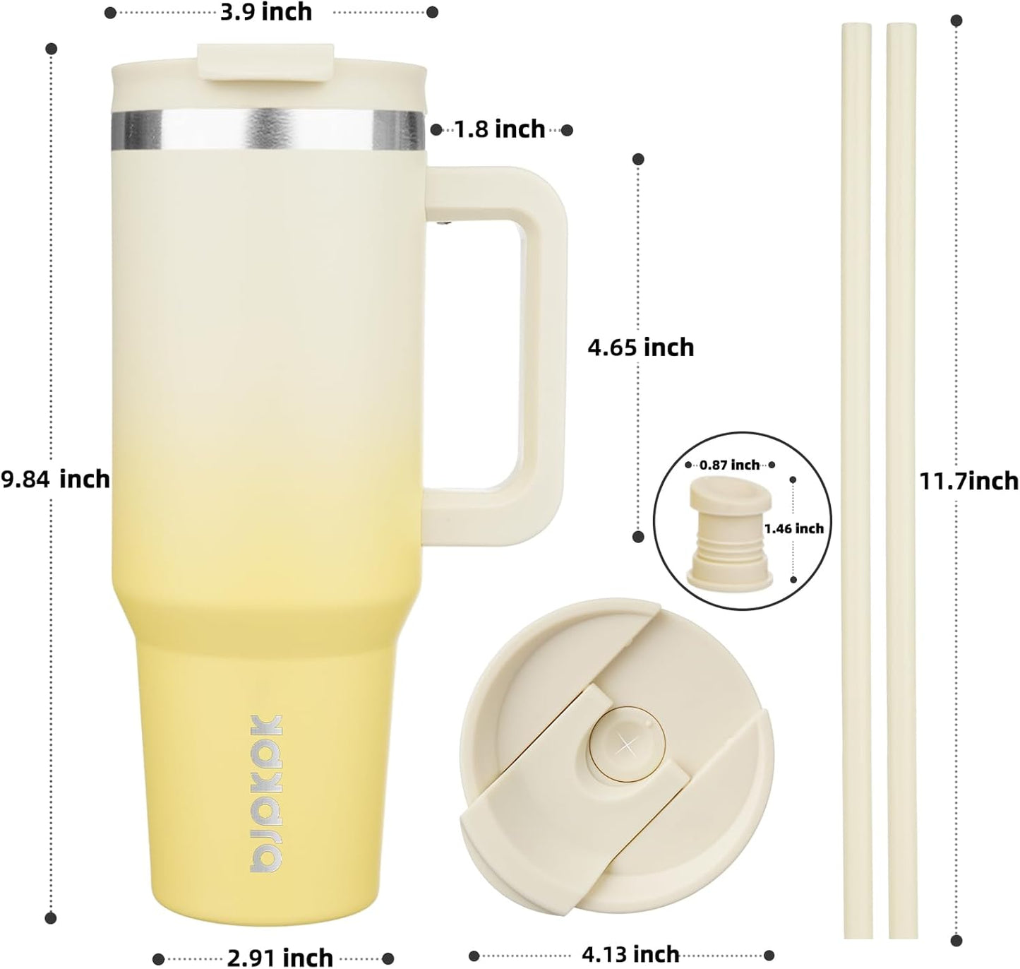 40 Oz Tumbler with Handle Insulated Tumblers with Lid and Straw Stainless Steel Thermal Cup,Lemon
