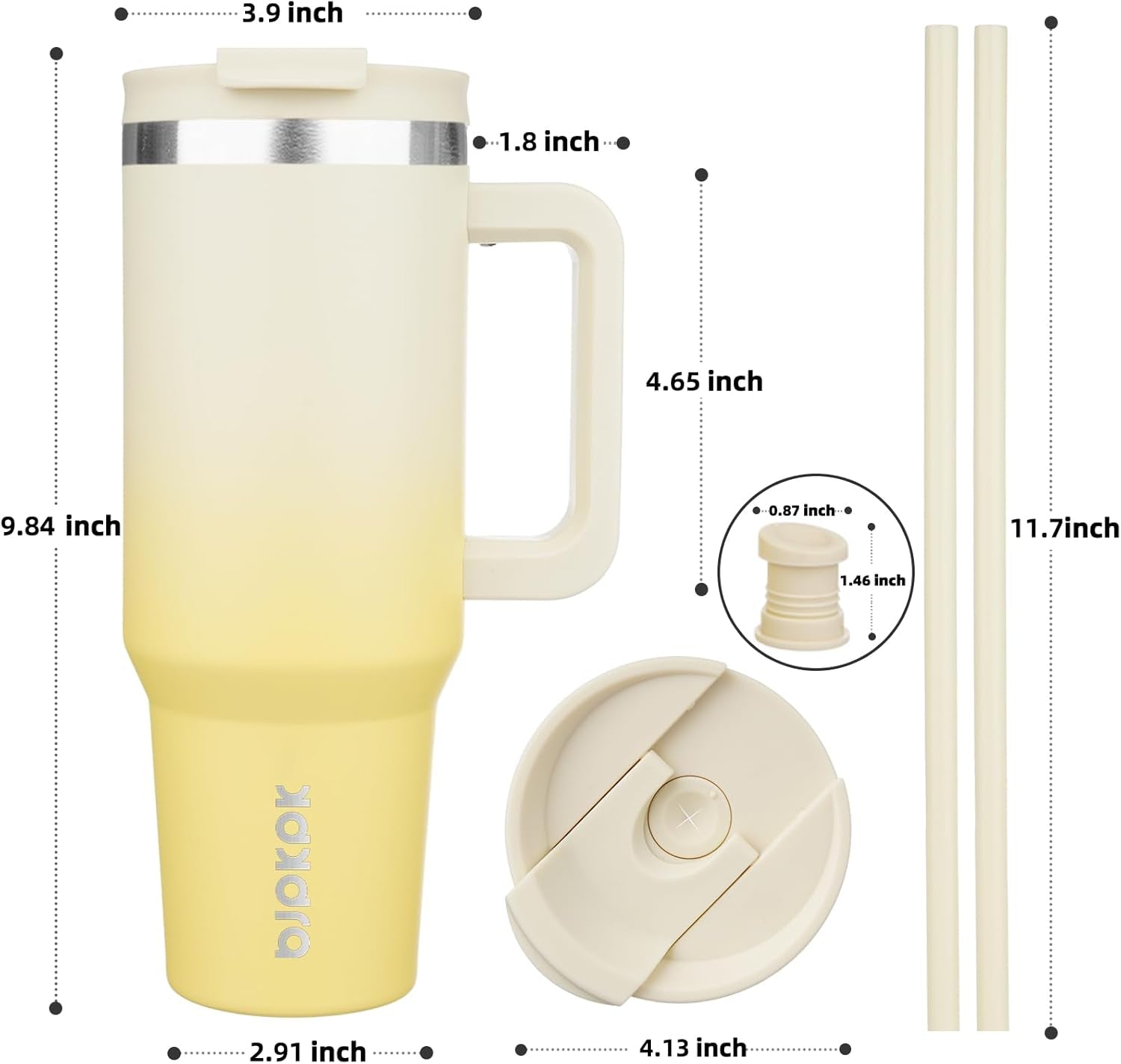 40 Oz Tumbler with Handle Insulated Tumblers with Lid and Straw Stainless Steel Thermal Cup,Lemon