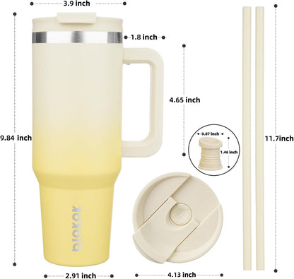 40 Oz Tumbler with Handle Insulated Tumblers with Lid and Straw Stainless Steel Thermal Cup,Lemon