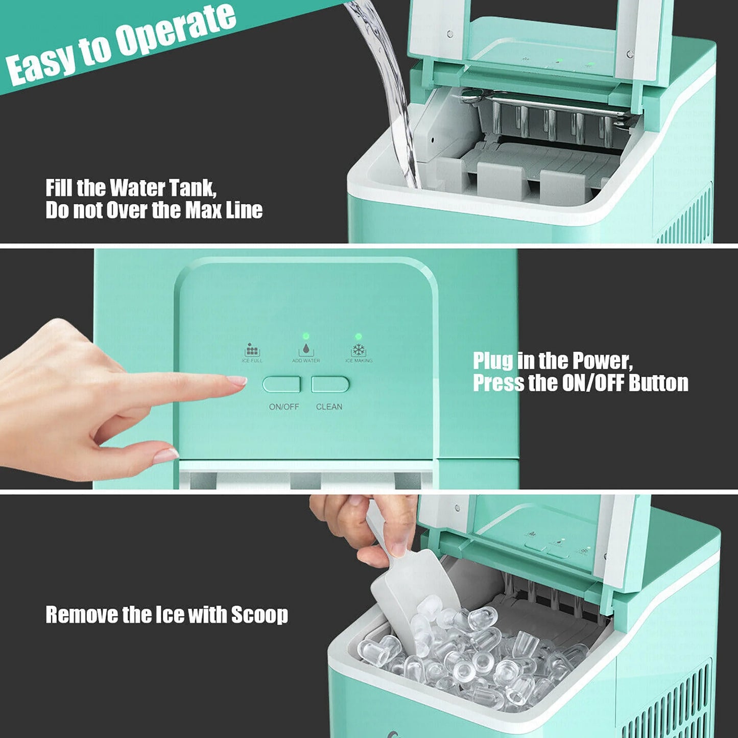Portable Ice Maker Machine Countertop 26Lbs/24H Self-Cleaning W/ Scoop Green